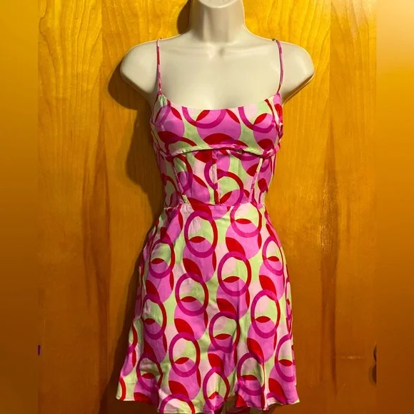 Zara | Dresses | Dress Saleeuc Zara Retro Style Satin Cami Dresscorset Top  Pink Greenm | Poshmark